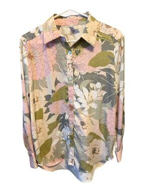 Joie Floral Button-Up Blouse - Pink & Green